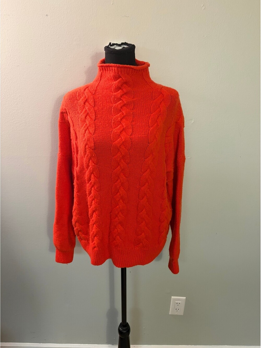 Madewell Large Orange Cable Knit Turtleneck Sweater